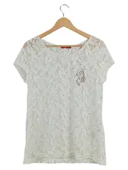 Vorschaubild 1 von EDC Damen Spitzen Top Gr. 40/L Weiß Spitze Kurzarm