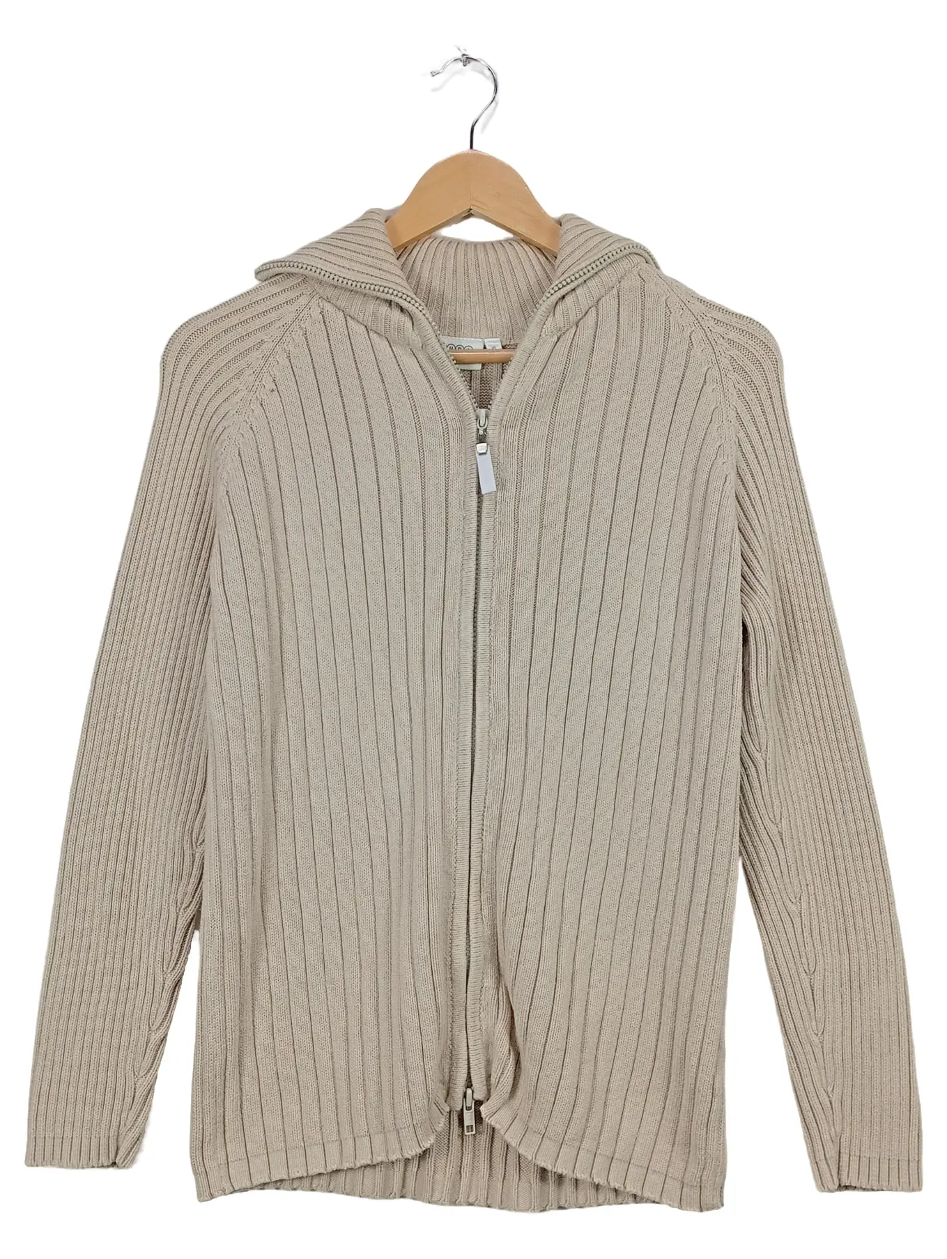 C&A CANDA Strickjacke Kapuze Damen XL Beige Rippstrick Baumwolle