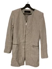 Vorschaubild 1 von Damen Leichter Mantel Gr. 42/XL Grau Fischgrätenmuster Reißverschluss