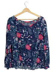 Vorschaubild 1 von Damen Langarmshirt Blumenmuster Gr. 44/XXL Casual Blau