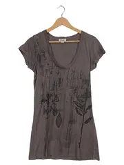 Vorschaubild 1 von Damen T-Shirt Longshirt Gr. M Grau Print Floral Casual