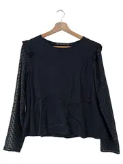 Vorschaubild 1 von Damen Langarmshirt Gr. 38/M Schwarz Feminin Punkte Rüschen