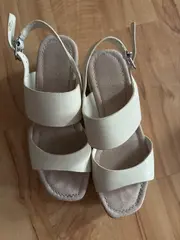 Vorschaubild 3 von Plateau Sandalen Damen Gr. 37 Beige Leder Schnalle Freizeit