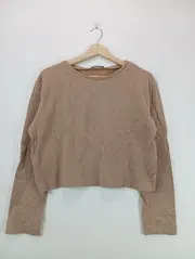 Vorschaubild 2 von Pullover Damen Gr. L Beige Cropped Rippstrick Langarm Basic