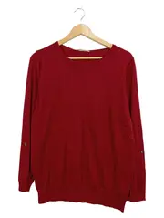 Vorschaubild 1 von Damen Pullover Langarm Rot Gr. M Rundhals Zierknöpfe