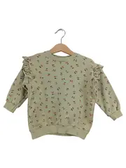Vorschaubild 1 von Mädchen Pullover Sweatshirt Grün Blumenmuster Rüschen Gr. 86