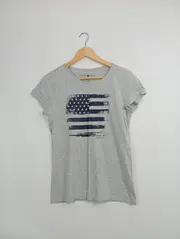 Vorschaubild 2 von Damen T-Shirt Grau L USA Flagge Motiv Kurzarm Casual