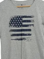 Vorschaubild 3 von Damen T-Shirt Grau L USA Flagge Motiv Kurzarm Casual