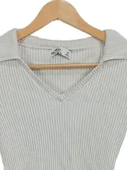 Vorschaubild 3 von Damen Crop Pullover Rippstrick V-Ausschnitt Beige Gr. XS