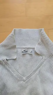 Vorschaubild 4 von Damen Crop Pullover Rippstrick V-Ausschnitt Beige Gr. XS