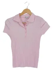 Vorschaubild 1 von Damen Poloshirt Rosa Gr. 38 M Gerippt Kurzarm Polo Shirt Kragen Casual