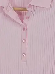 Vorschaubild 3 von Damen Poloshirt Rosa Gr. 38 M Gerippt Kurzarm Polo Shirt Kragen Casual