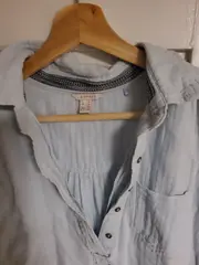 Vorschaubild 4 von Damen Hemdbluse Gr. 36/S Hellblau Baumwolle Langarm Casual