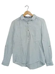 Vorschaubild 2 von Damen Hemdbluse Gr. 36/S Hellblau Baumwolle Langarm Casual