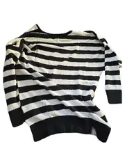 Vorschaubild 2 von Damen Pullover Streifen Strass-Logo Schwarz Weiß Gr. S