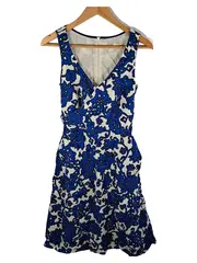 Vorschaubild 1 von Damen A-Linien Kleid Blau Floral Leinen Sommer Gr. 36 S Freizeitkleid