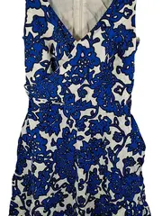 Vorschaubild 2 von Damen A-Linien Kleid Blau Floral Leinen Sommer Gr. 36 S Freizeitkleid