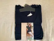 Vorschaubild 2 von Damen T-Shirt Bluse Gr. 44/46 Blau Lochstickerei Rüschen