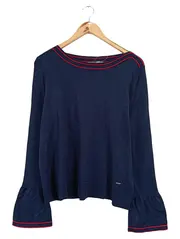 Vorschaubild 1 von Taifun Damen Pullover Gr. 42/XL Blau Volantärmel Viskose