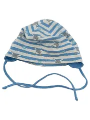 Vorschaubild 1 von Baby Mütze Bindemütze Gr. 45 6-9 Monate Blau Gestreift Esel