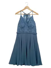 Vorschaubild 1 von Damen festliches Kleid Gr. 42 Blau Elegant Spitze Midikleid