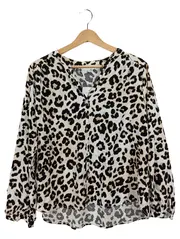 Vorschaubild 1 von Damen Bluse Leopardenmuster Gr. 40/L Viskose Beige Animal-Print