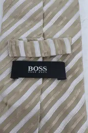 Vorschaubild 3 von Krawatte Herren Seide Beige Weiß Gestreift Business Elegant