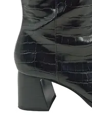Vorschaubild 3 von Damen Stiefel Gr. 36 Kroko-Optik Blockabsatz Schwarz Elegant