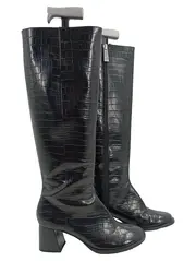 Vorschaubild 1 von Damen Stiefel Gr. 36 Kroko-Optik Blockabsatz Schwarz Elegant