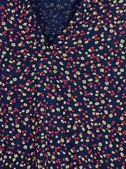 Vorschaubild 3 von Damen Bluse Blumenmuster V-Ausschnitt Langarm Gr. M Blau Viskose