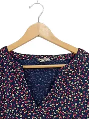 Vorschaubild 2 von Damen Bluse Blumenmuster V-Ausschnitt Langarm Gr. M Blau Viskose