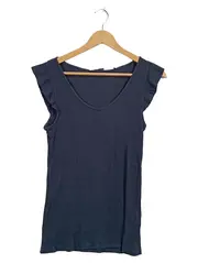 Vorschaubild 1 von Damen Top Rippstrick Gr. M Blau Ärmellos Rüschen