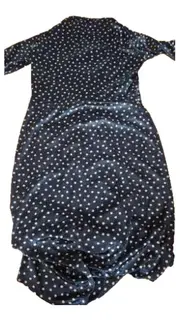 Vorschaubild 3 von Basic Damen Midi Kleid Punkte Petrol Samtoptik Gr. L NEU