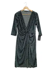 Vorschaubild 1 von Basic Damen Midi Kleid Punkte Petrol Samtoptik Gr. L NEU
