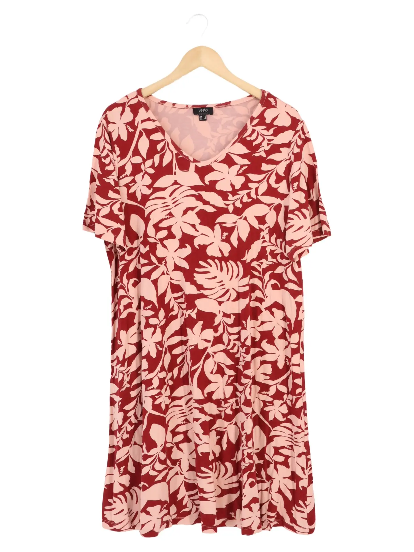 YESTA Damen Freizeitkleid Gr. 40/L Rot Florales Muster Viskose