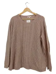 Vorschaubild 1 von Damen Pullover Zopfstrickmuster Beige Gr. 42/XL Langarm Freizeit