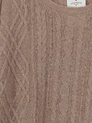 Vorschaubild 2 von Damen Pullover Zopfstrickmuster Beige Gr. 42/XL Langarm Freizeit