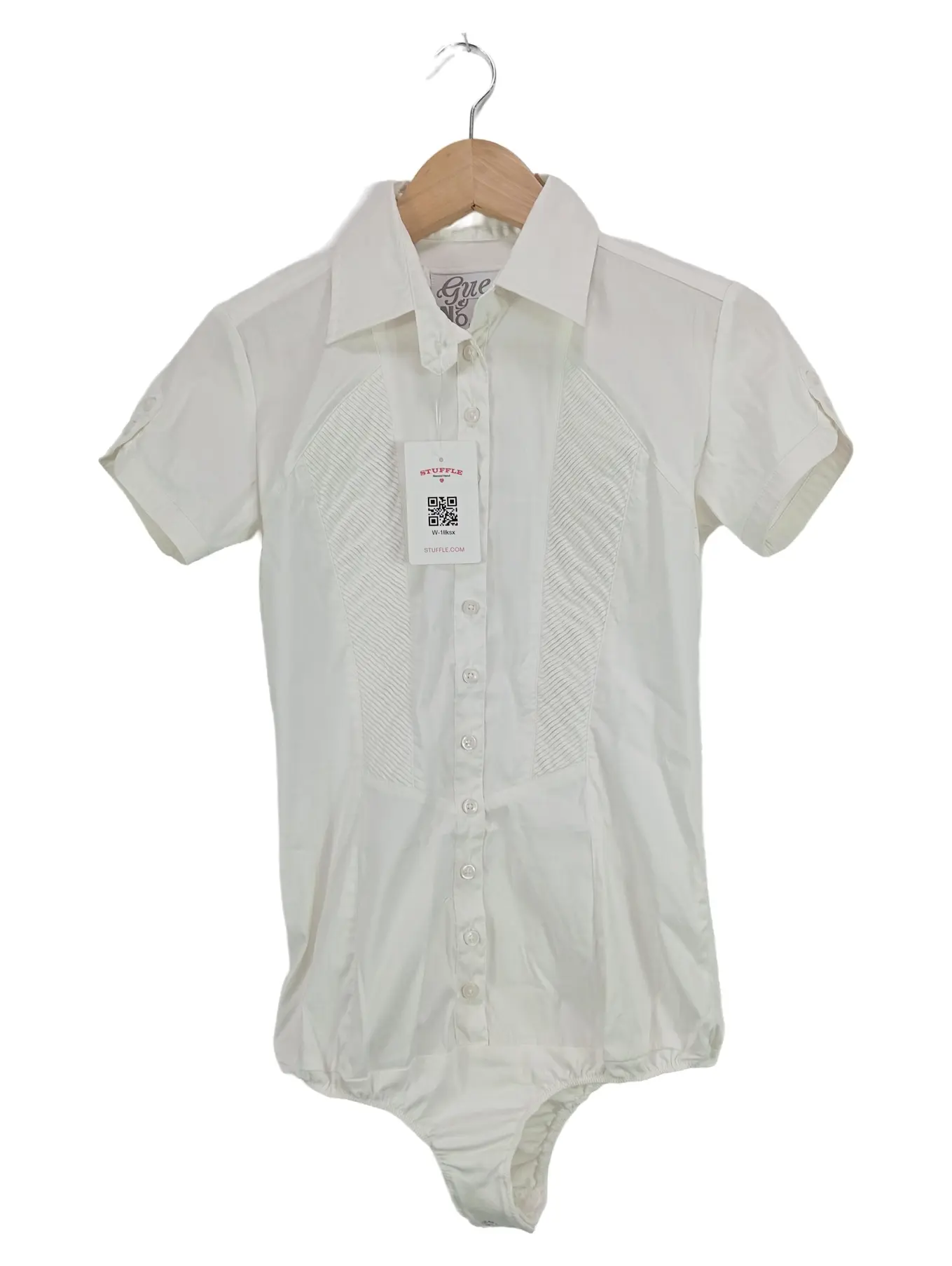 GUESS Damen Business Hemd Weiß Gr. 36/S Kurzarm Bluse Elegant Büro