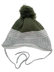 Vorschaubild 1 von Kinder Bommelmütze Wintermütze Grün Grau Gestreift Fleece