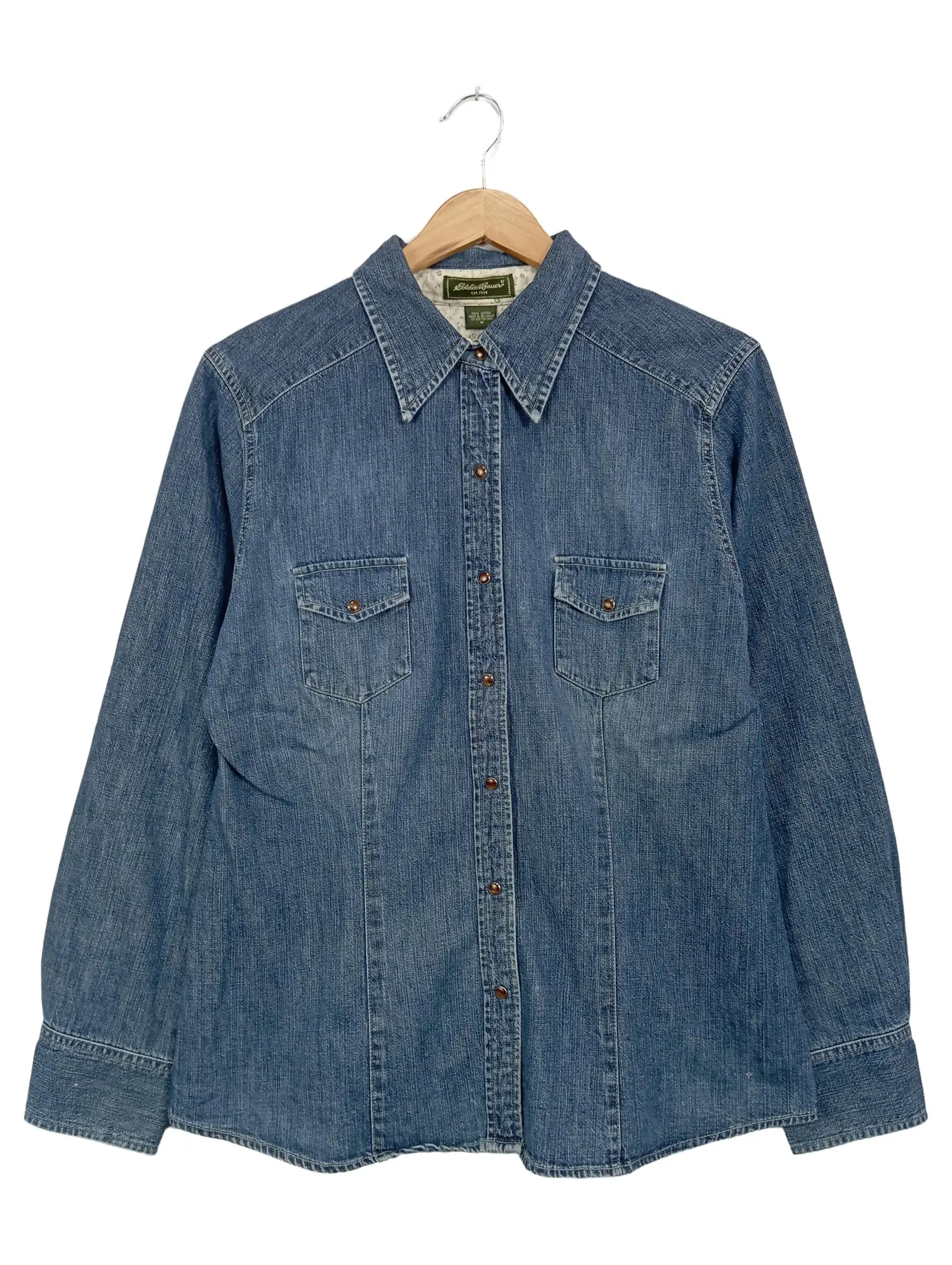 EDDIE BAUER Hemdbluse Damen Jeanshemd Blau Gr. 38/M Baumwolle Casual