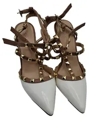 Vorschaubild 2 von Damen Pumps Nieten Weiß Beige Gr. 37 High Heels Elegant