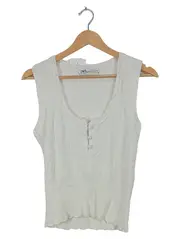 Vorschaubild 1 von Damen Top Ärmellos Weiß Gr. M Stricktop Knopfleiste Feminin