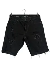 Vorschaubild 1 von Skinny Denim Short Herren Jeans Shorts Schwarz W33 Fransen Cut-Outs