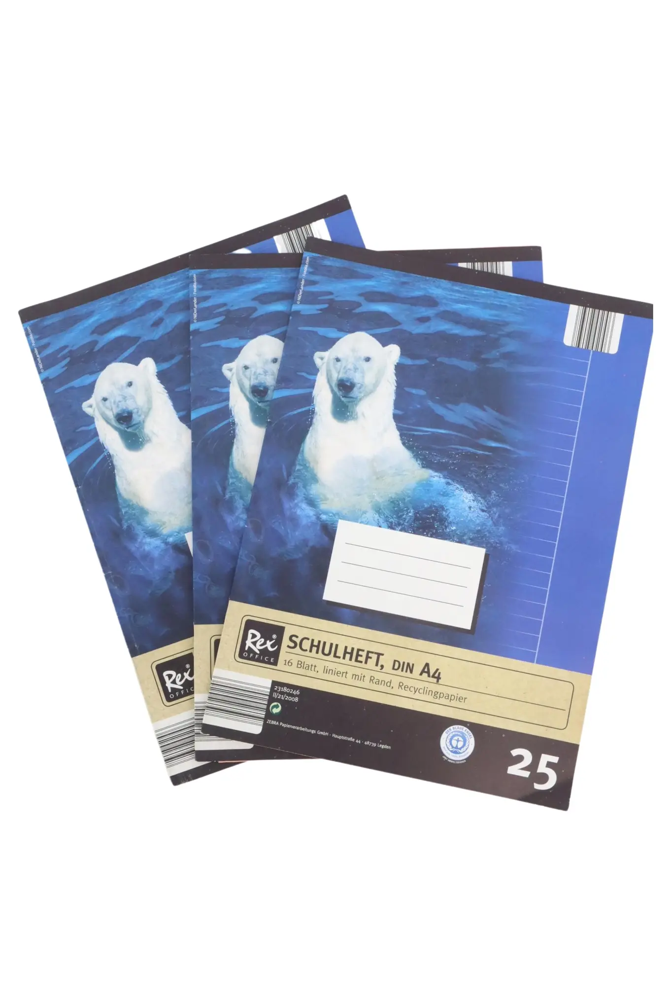REX Schulheft DIN A4 liniert Eisbär Motiv Mehrfarbig Recyclingpapier