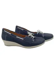 Vorschaubild 1 von Damen Mokassins Slipper Bootsschuhe Blau Leder Keilabsatz Gr. 41