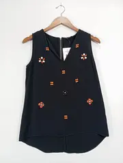 Vorschaubild 2 von Damen Bluse Shirt Gr. 36 S Schwarz Perlenstickerei Feminin