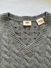 Vorschaubild 2 von Damen Pullover Cropped Zopfmuster V-Ausschnitt Grau Wolle Gr. XS