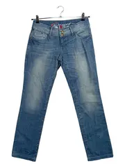 Vorschaubild 1 von Damen Slim Fit Jeans Blau W28 L29 Used Look Stretch