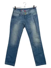 Vorschaubild 2 von Damen Slim Fit Jeans Blau W28 L29 Used Look Stretch