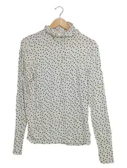 Vorschaubild 1 von Damen Langarmshirt Rollkragen Punkte Weiß Gr. 42 Casual